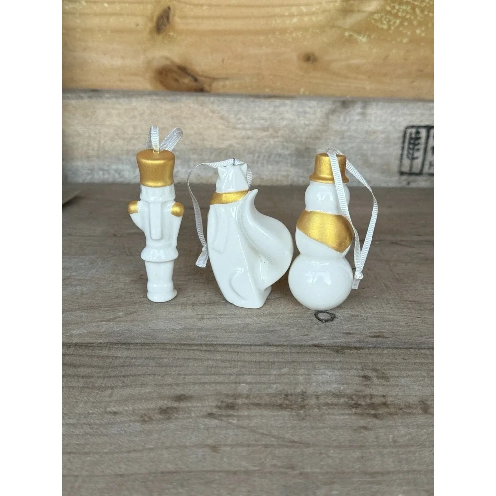 Vintage STARBUCKS Christmas Tree Ornaments Set Fox,Snowman, Nutcracker Porcelain